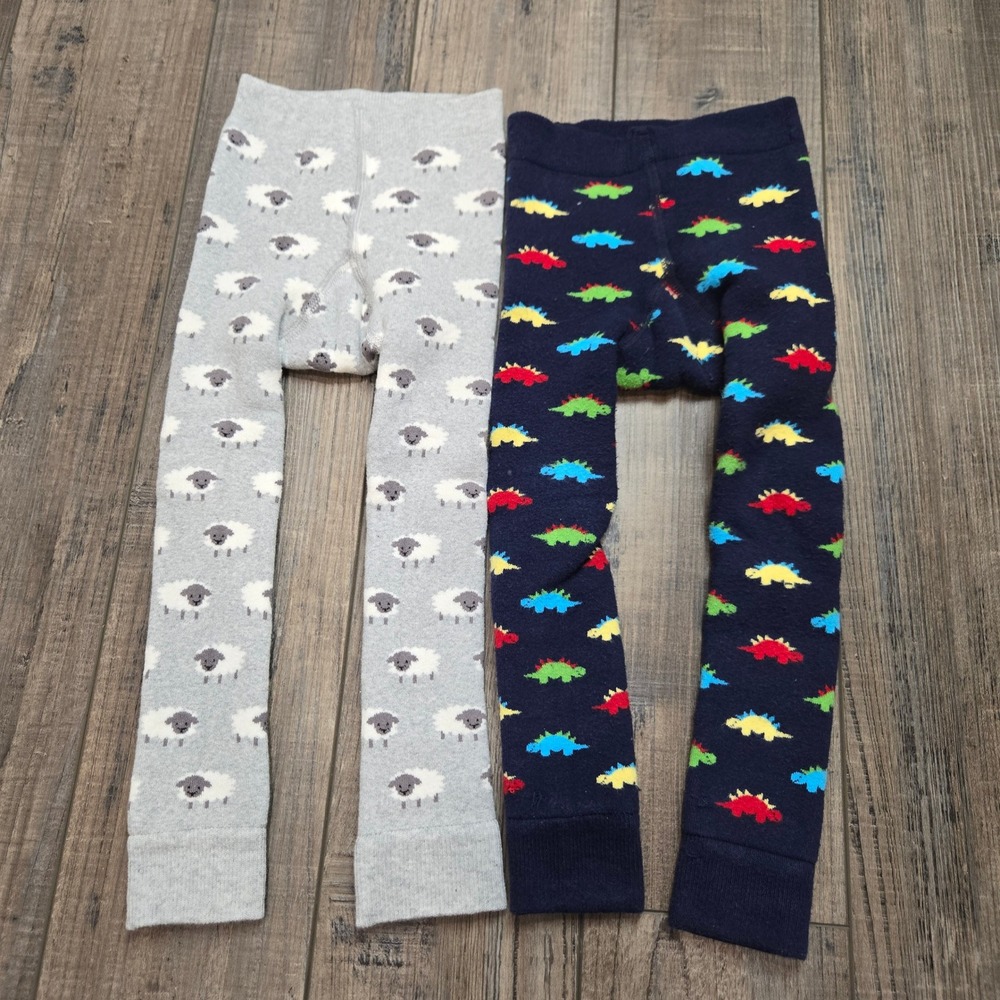 JoJo Maman Bebe Kids Leggings 2 Pack Sheep Dinosaur Print Navy Gray 2-3 Years